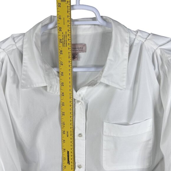 Philosophy Womans 3X White Button Up Blouse Balloon Sleeves Pocket Minimalist - Picture 11 of 16